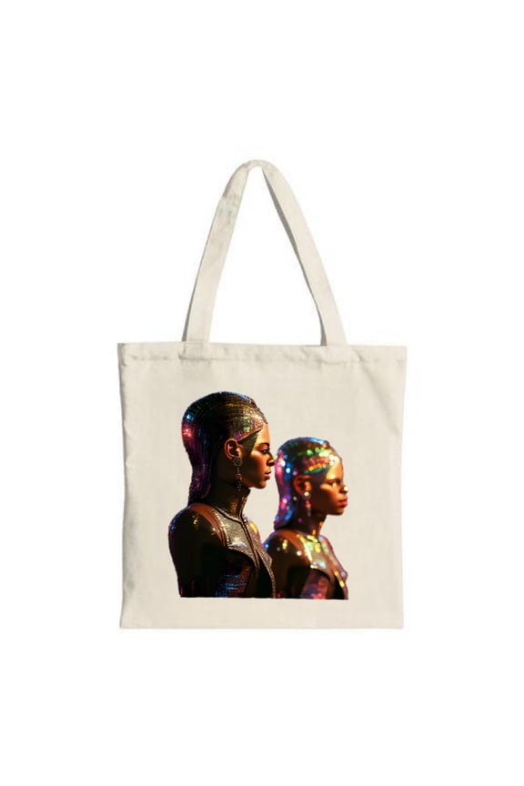 Stylish Tote Bag with Metallic Outfits & Braided Hair Design - Perfect for Parties Travel & Shopping - Durable Canvas & Reusable