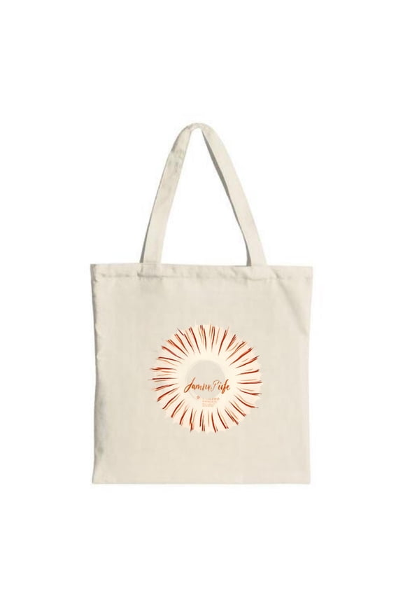 Minimalist Cream Tote Bag with Orange Pattern " Jenni ' s Life 2019 " - Perfect for Shopping Travel & Parties