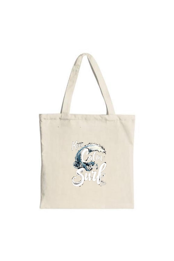Stylish Canvas Tote Bag with Wave Design & ' Keep Calm and Sail On ' Phrase - Perfect for Shopping Travel & Parties