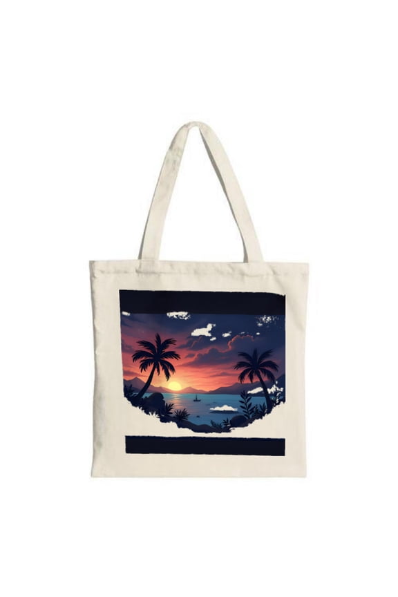 Tropical Sunset Canvas Tote Bag - Vibrant Palm Tree Design Perfect for Travel Shopping & Parties Eco-Friendly & Stylish