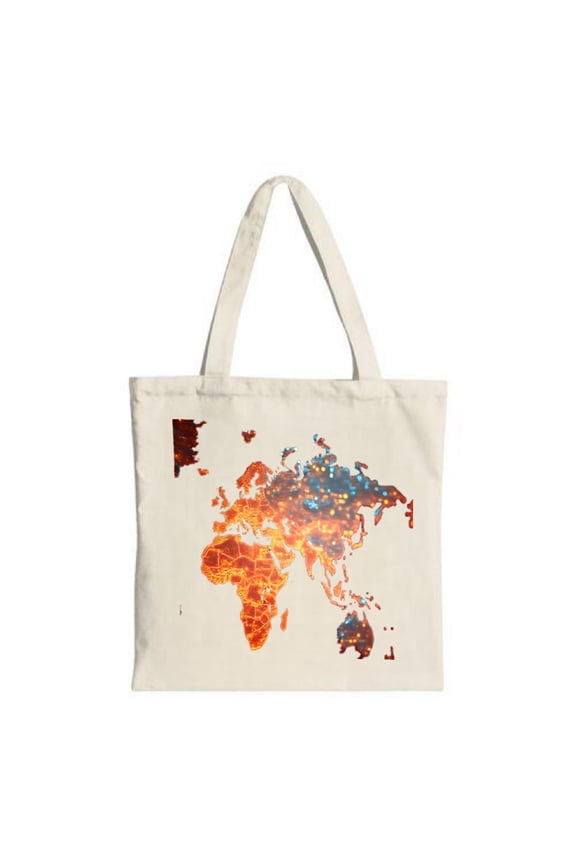 Vibrant World Map Tote Bag - Colorful Orange & Blue Design Perfect for Shopping Travel & Parties Eco-Friendly Canvas with Two Handles