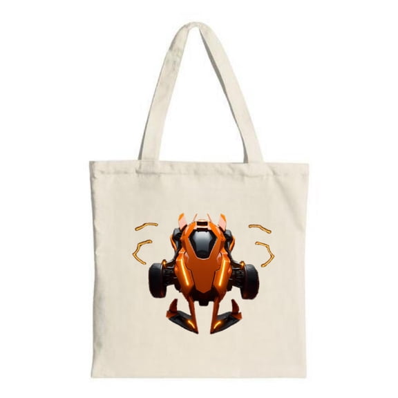 Futuristic Orange Vehicle Tote Bag - Sleek High - Tech Design with Angular Features & Glowing Accents Perfect for Shopping & Travel