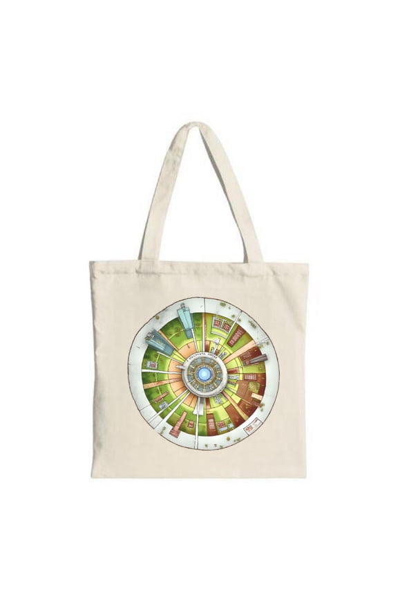 Futuristic Cityscape Tote Bag - Colorful Circular Design with Concentric Districts Perfect for Shopping Travel & Parties