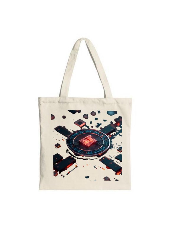 Futuristic Glowing Circle Tote Bag - Canvas Multifunctional Reusable Shopping Bag with Dynamic Geometric Art for Travel & Parties