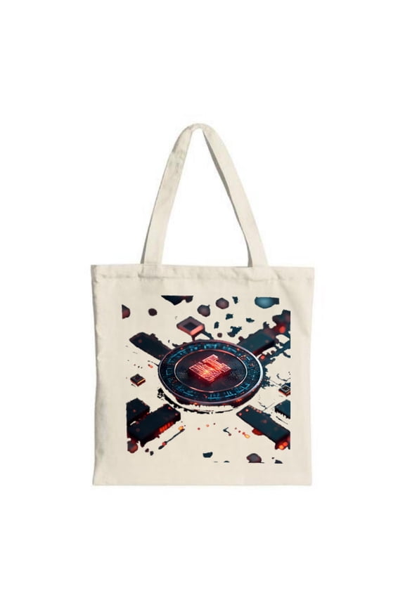 Futuristic Glowing Circle Tote Bag - Canvas Multifunctional Reusable Shopping Bag with Dynamic Geometric Art for Travel & Parties