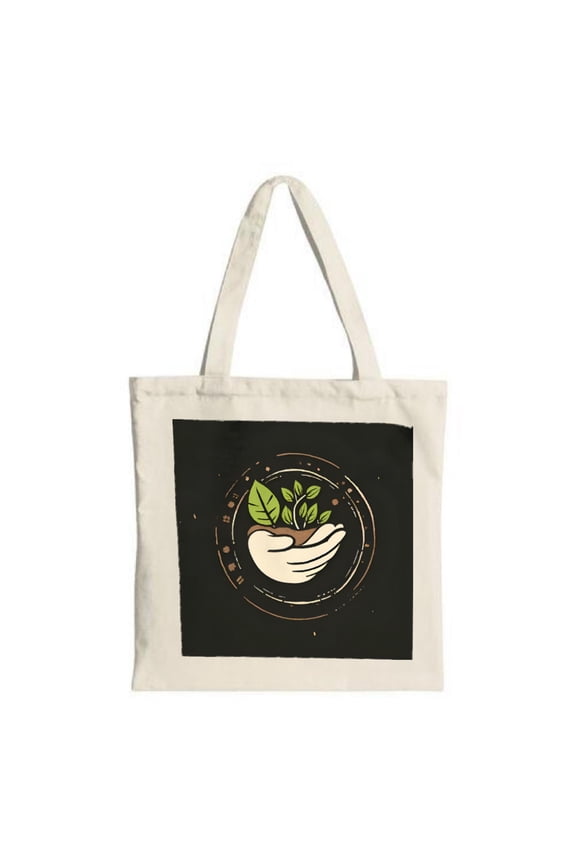 Tote Bag with Nurturing Hands & Potted Plant Design - Stylish Canvas Perfect for Shopping Travel & Parties Eco-Friendly & Reusable
