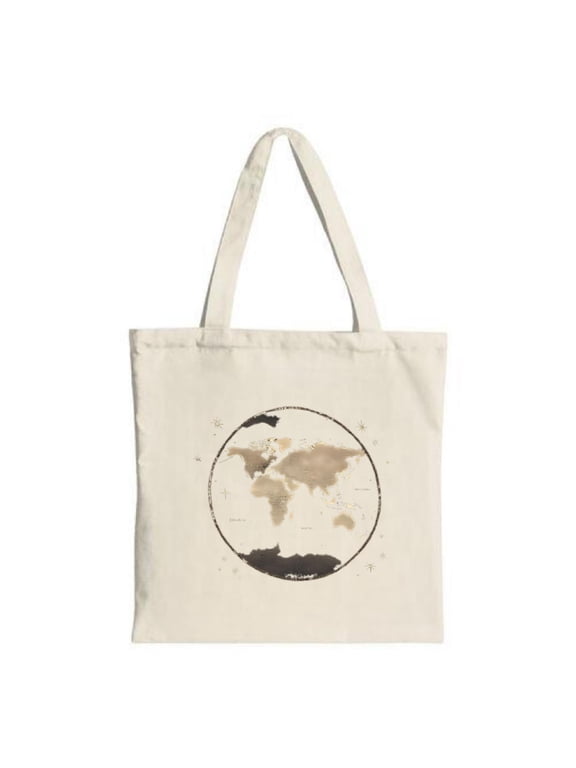 Stylish Canvas Tote Bag with World Map Design Encircled by Stars - Perfect for Shopping Travel and Parties - Eco-Friendly & Reusable