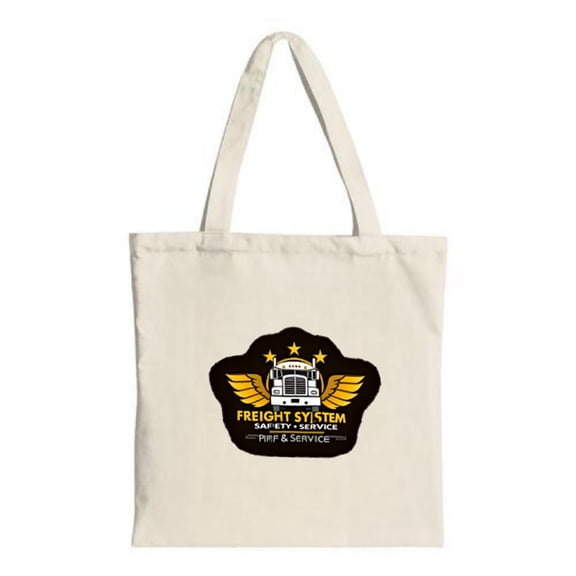 Stylish Canvas Tote Bag with a Winged Truck Design Stars and ' FREIGHT SYSTEM ' Text - Perfect for Shopping Travel and Parties