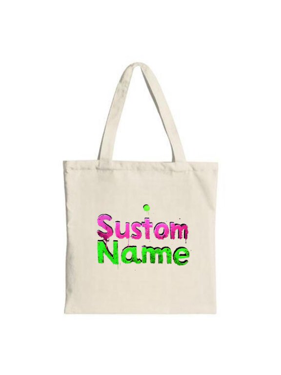 Vibrant Tote Bag with Custom Name Design - Bold Pink & Green Text on Background Perfect for Shopping Travel & Parties