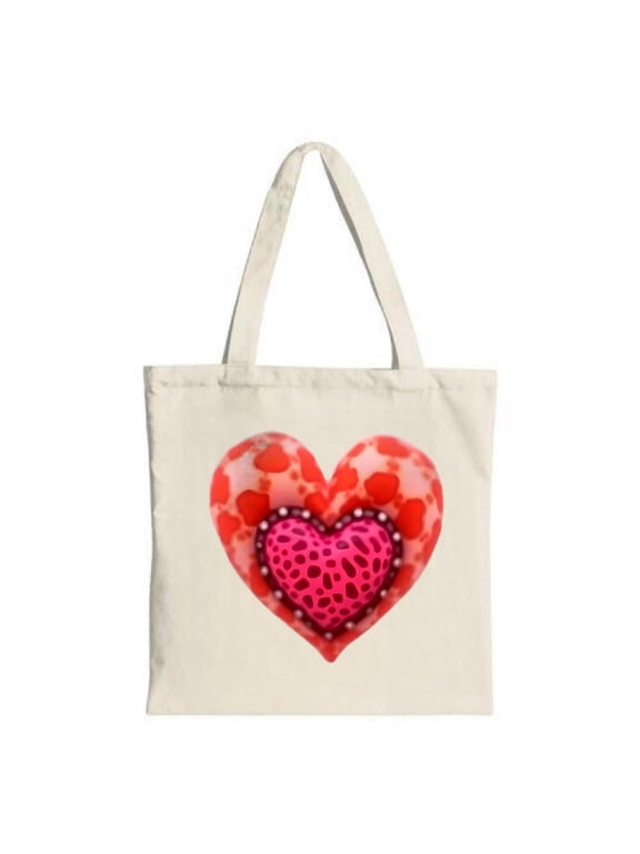 Heart-Shaped Tote Bag: Red Polka Dot Outer & Pink Coral Pattern Inner Stylish Canvas Bag for Shopping Travel & Parties