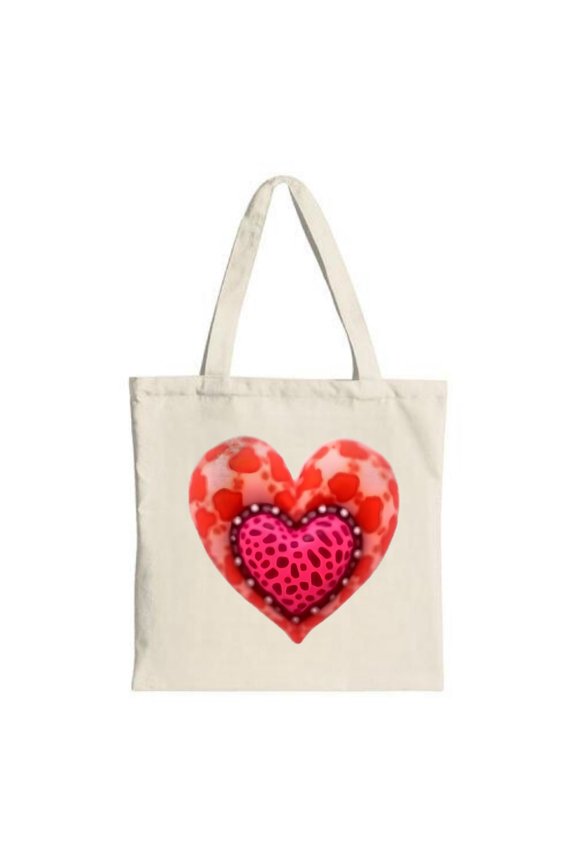 Heart-Shaped Tote Bag: Red Polka Dot Outer & Pink Coral Pattern Inner Stylish Canvas Bag for Shopping Travel & Parties