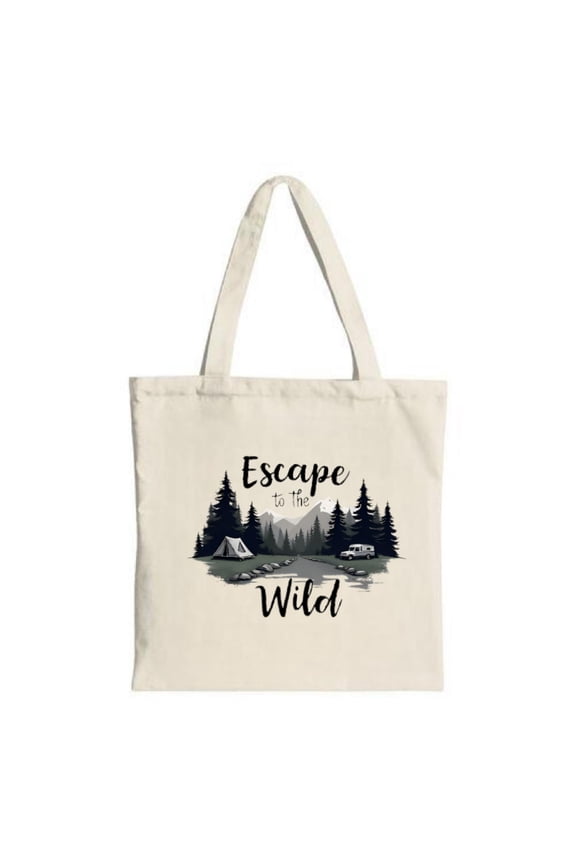Scenic Canvas Tote Bag - Forest & Mountain Design ' Escape to the Wild ' - Perfect for Shopping Travel & Parties