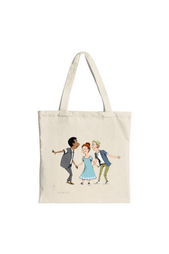 Joyful Cartoon Characters Dancing Tote Bag - Stylish Canvas Bag for Parties Travel & Shopping - Fun Colorful Design