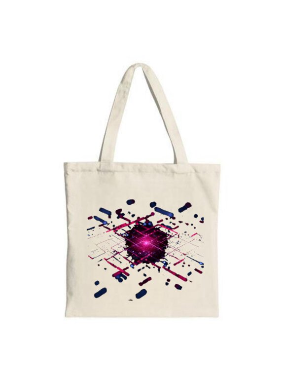 Stylish Tote Bag with 3D Geometric Cube Pattern in Pink Purple & Blue - Perfect for Shopping Travel & Parties