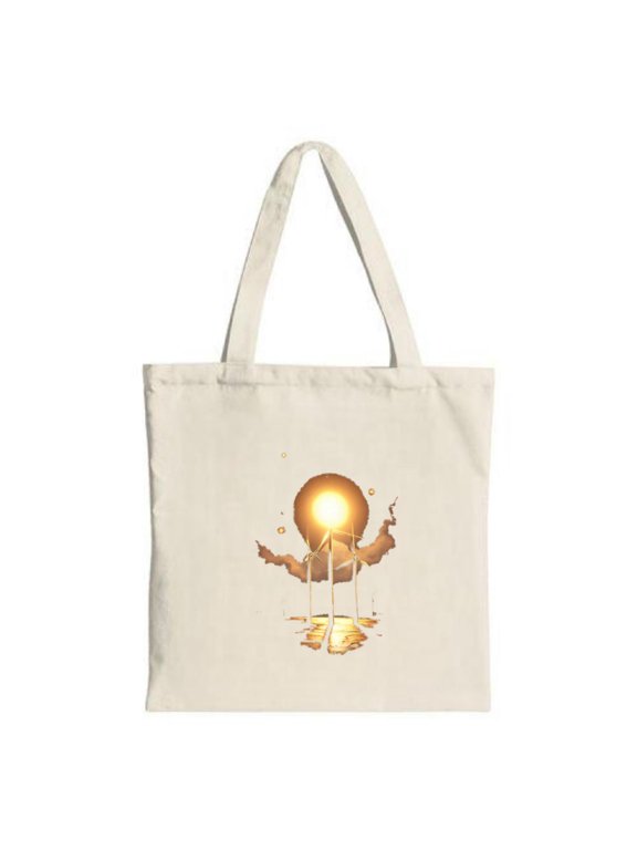 Glowing Sun & Moon Canvas Tote Bag - Serene Reflection Design Perfect for Shopping Travel & Parties Eco-Friendly & Stylish
