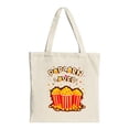 thumbnail image 1 of Popcorn Lover Tote Bag - Fun Red & White Striped Buckets with Yellow Popcorn Perfect for Shopping Parties & Travel, 1 of 4