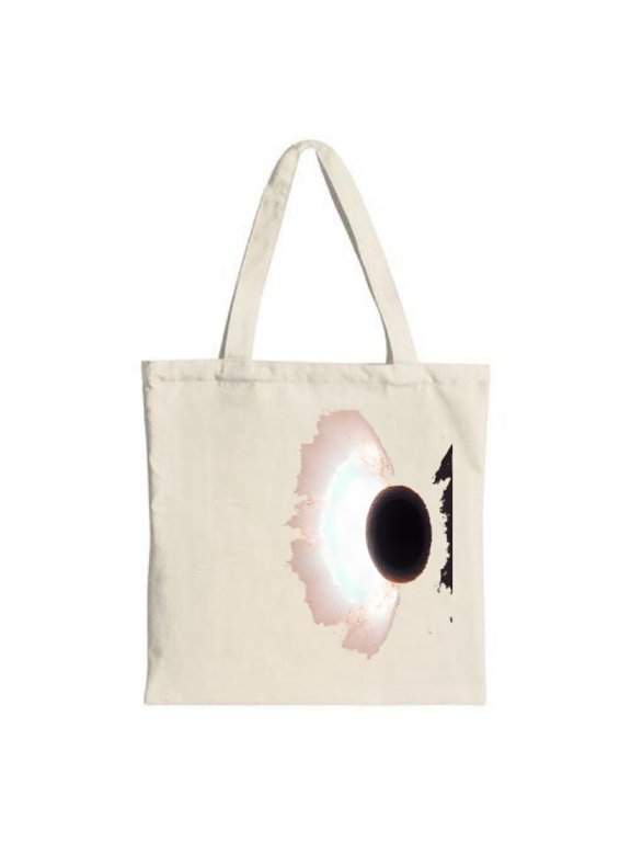 Stylish Tote Bag with a Unique Stylized Eye Design - Black Pupil & Glowing White Iris on a Pink - White Gradient Background