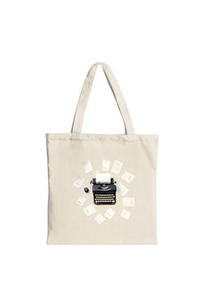 Vintage Typewriter Tote Bag - Cream Canvas Black Typewriter Design with ' write ' Papers Perfect for Shopping Travel & Parties