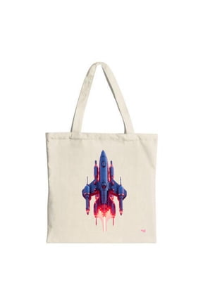 Futuristic Blue Spaceship Tote Bag - Vibrant Design with Red Accents & Lights Perfect for Shopping Travel & Parties