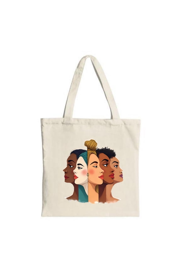 Stylish Canvas Tote Bag with Colorful Stylized Female Faces Perfect for Shopping Travel and Parties - Eco-Friendly & Reusable