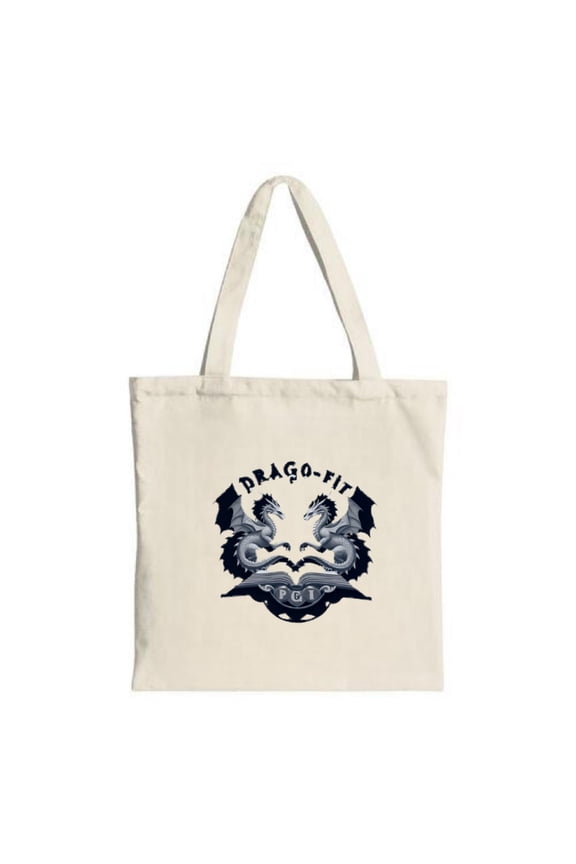 Stylish Canvas Tote Bag with Navy Design ' DRAGO - FIT ' Text Perfect for Shopping Travel and Parties