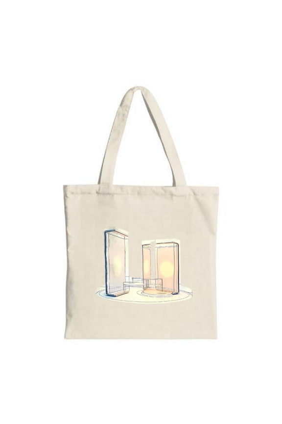 Futuristic Tote Bag with Transparent Structures & Glowing Sun Design - Perfect for Shopping Travel & Parties - Eco-Friendly Canvas