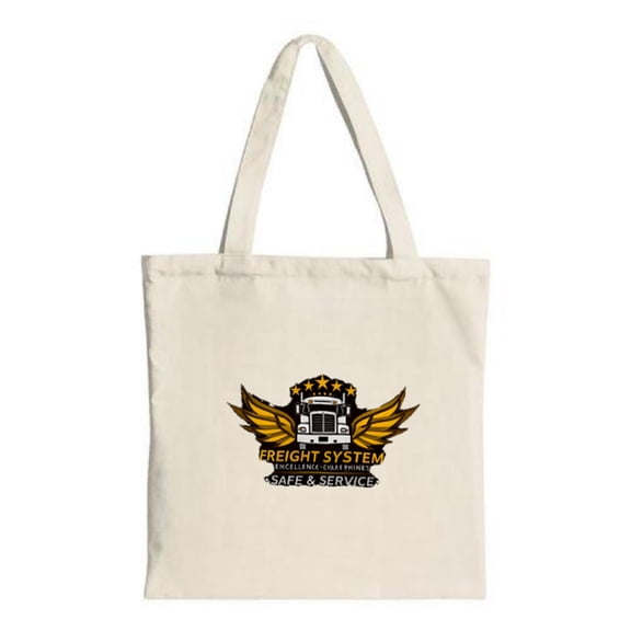 Stylish Canvas Tote Bag with Truck & Wings ' FREIGHT SYSTEM ' & ' SAFE & SERVICE ' - Perfect for Shopping Travel & Parties