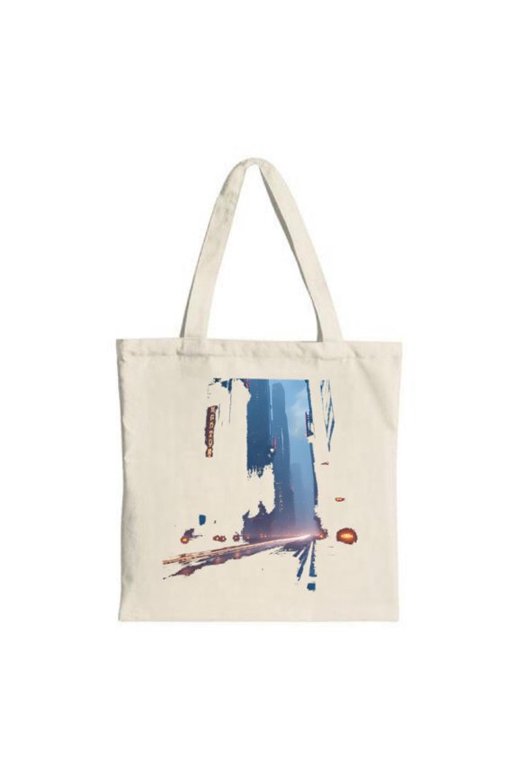 Futuristic Tote Bag with Abstract Digital Art Design Glowing Structure Perfect for Shopping Travel and Parties