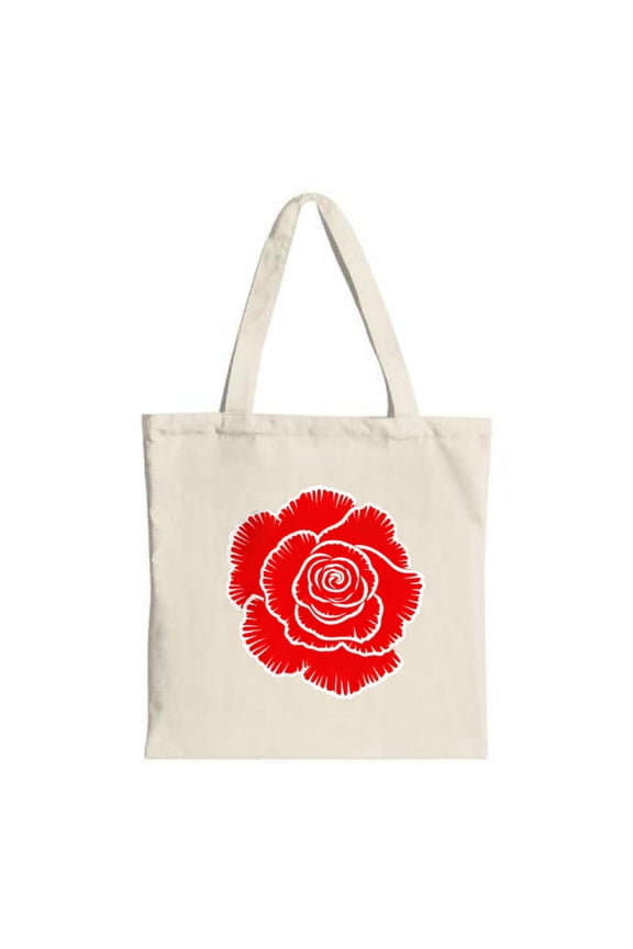 Stylish Canvas Tote Bag with Vibrant Red Spiral Rose Design Perfect for Shopping Travel and Parties - Reusable & Functional