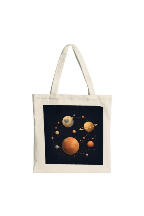 Stylish Canvas Tote Bag with Vibrant Solar System Design - Perfect for Shopping Travel and Parties - Reusable & Multifunctional
