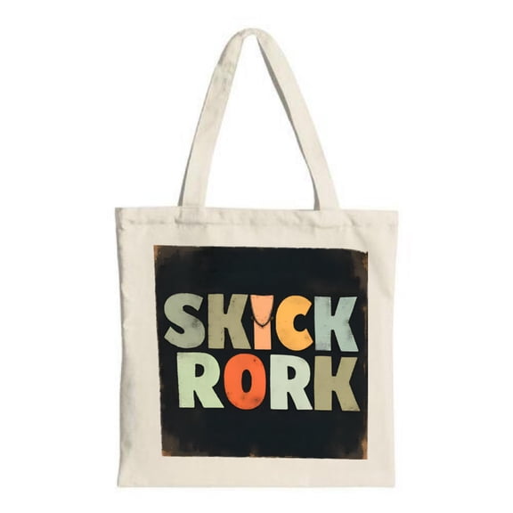 Stylish Canvas Tote Bag with Vintage ' SKICK RORK ' Design - Bold Orange and Green Text on Textured Black Perfect for Shopping and Travel