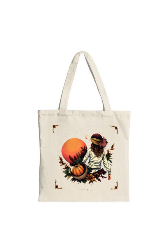 Stylish Canvas Tote Bag with Vintage Woman Illustration Autumn Theme Perfect for Shopping Travel and Parties - ALEXANDRE BOULEVARD