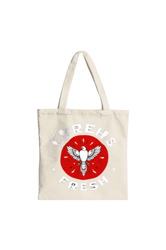 Stylish Canvas Tote Bag with White in Design on Red Circle - Perfect Reusable Shopping Bag for Parties Travel & Everyday Use