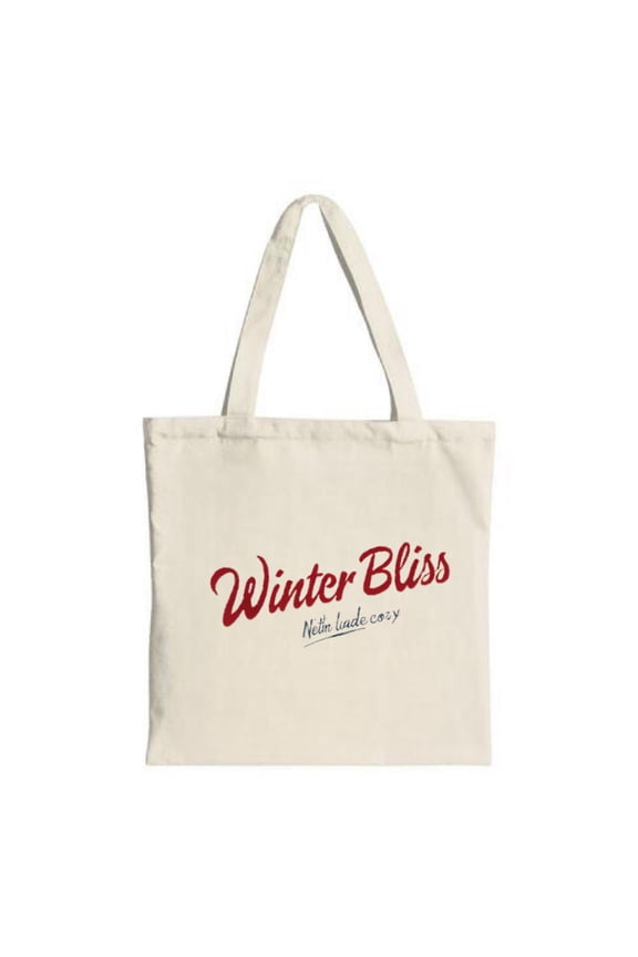 Stylish Canvas Tote Bag with " Winter Bliss " in red cursive & " Neon Ladee Co " in blue perfect for shopping travel and parties