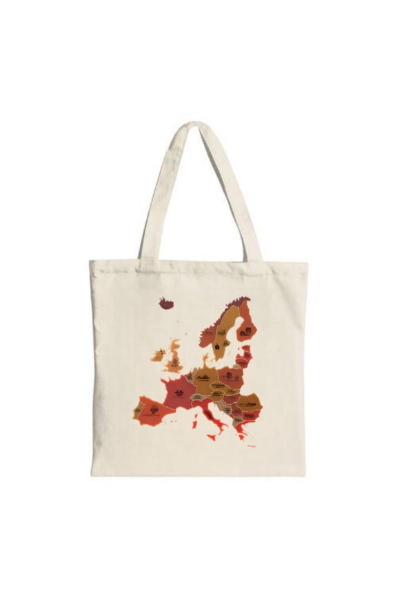 Stylish Canvas Tote Bag with a Colorful Europe Map Design Featuring Country - Perfect for Shopping Travel and Parties