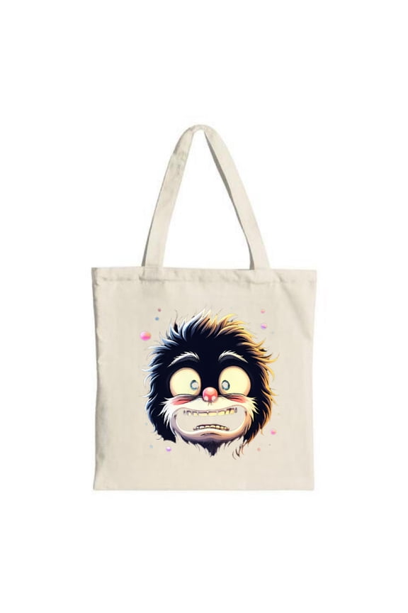 Cute Cartoon Creature Tote Bag - Fluffy Black Colorful Dots Perfect for Shopping Travel & Parties