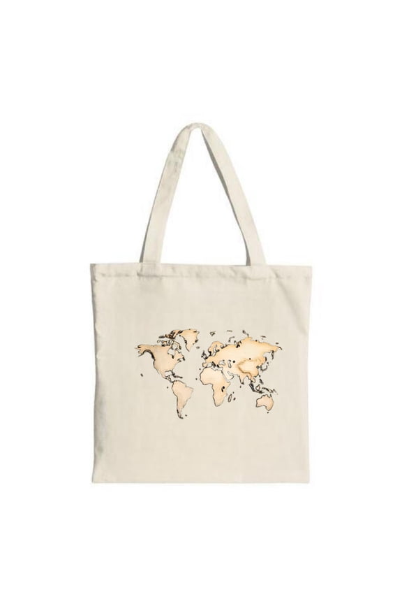 Stylish Canvas Tote Bag with a Light Beige World Map Design Dark Continent Outlines - Perfect for Shopping Travel and Parties