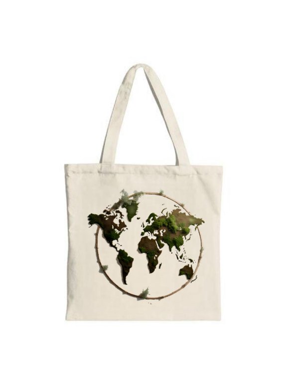 Stylish Canvas Tote Bag with a Natural World Map Design Green Forest Brown Ring - Perfect for Shopping Travel & Parties