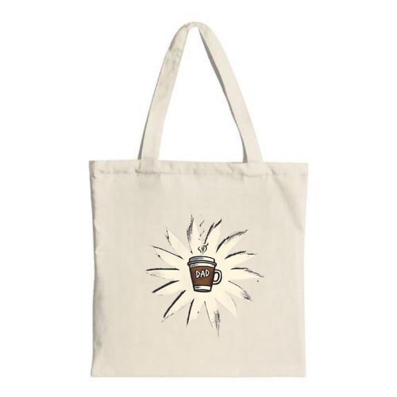 Stylish Canvas Tote Bag with a steaming coffee cup illustration and ' DAD ' text perfect for shopping travel and parties