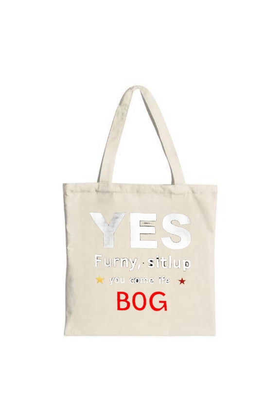 Stylish Canvas Tote Bag with bold " YES " in white playful text and striking red " BOG " at the bottom Perfect for shopping and travel