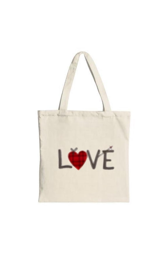Stylish Canvas Tote Bag with ' love ' in dark gray heart and arrows Perfect for shopping travel and parties