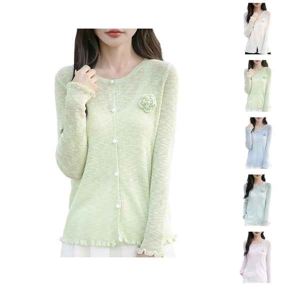Stylish Cardigan With Ruffle Edges And Floral Knit Design For Versatile Layering And Comfort Cardigan Sweaters for Women