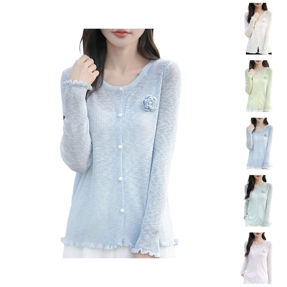 Stylish Cardigan With Ruffle Edges And Floral Knit Design For Versatile Layering And Comfort Cardigan Sweaters for Women