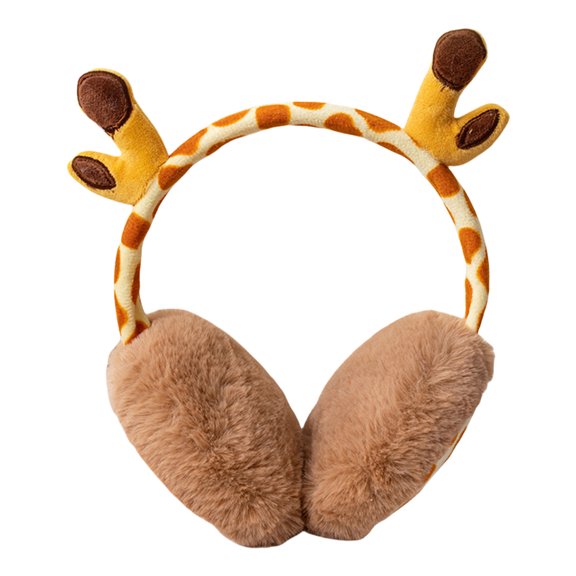 Stylish Cartoon Giraffe Ear Warmers for Women, Foldable Headband, Soft Plush Lining, Adjustable Size For Girls