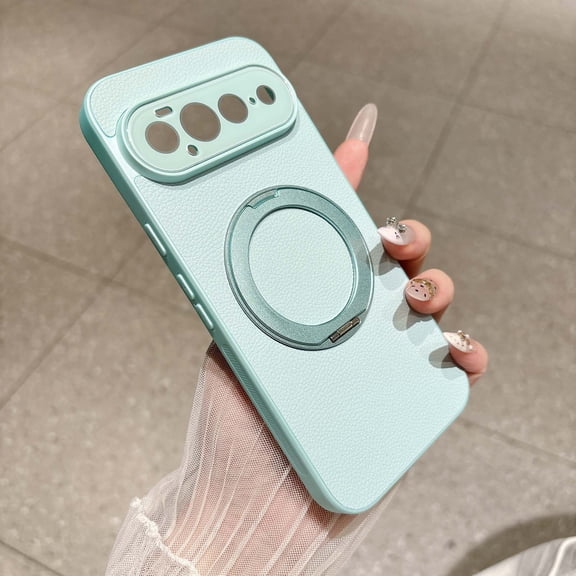 Stylish Case for Google Pixel 8a, 360° Rotatable Magnetic Stand Phone Cover, Compatible with MagSafe, Built‑in Camera Lens Film Protector, Non‑Slip Shockproof Protective Case, Cyan