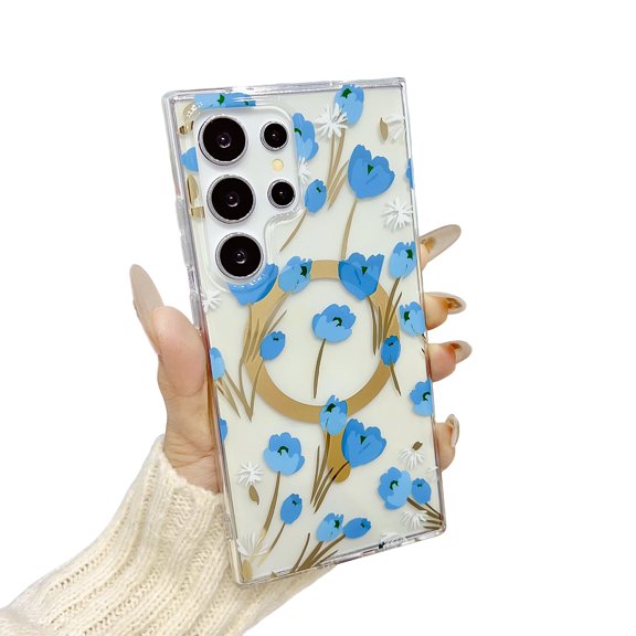 Stylish Case for Samsung Galaxy S23 Ultra 6.9", Flower Embossed Clear Anti-Yellowing Shockproof Corner Protective Phone Cover for Women Girls, E