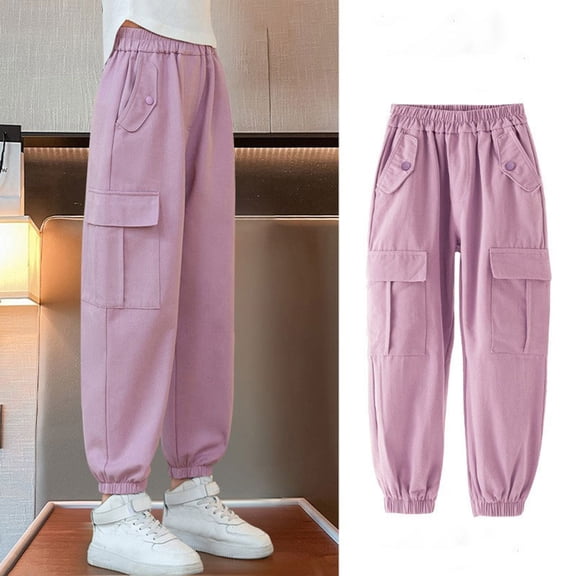 Stylish Casual Pants for Girls High Waisted Drawstring Oversized Fit with Pockets Comfortable Cargo Sweatpants for Everyday Wear