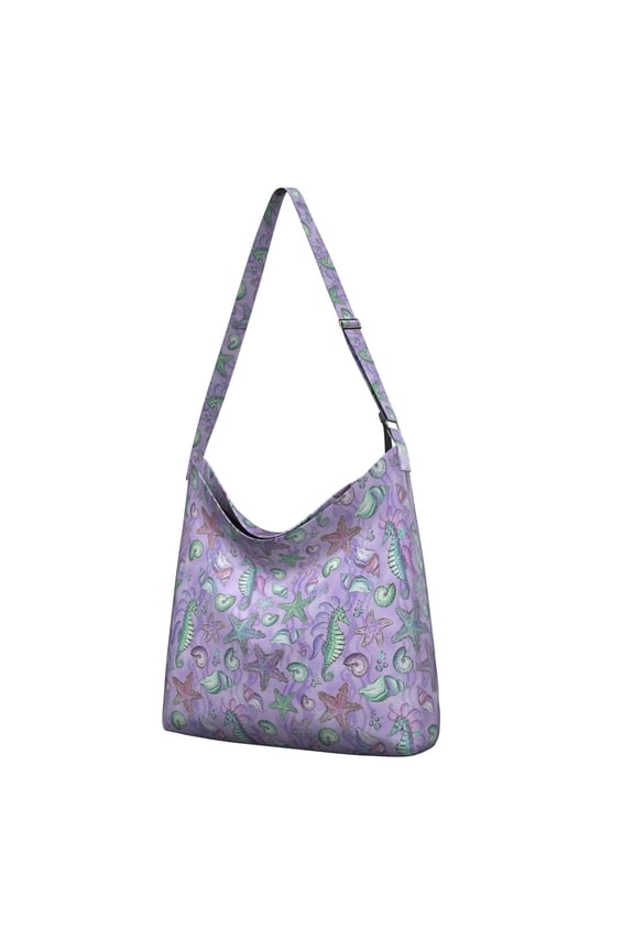 Stylish Casual Tote Bag - Nautical Beach Print with Starfish & Fish - Versatile for Travel & Shopping
