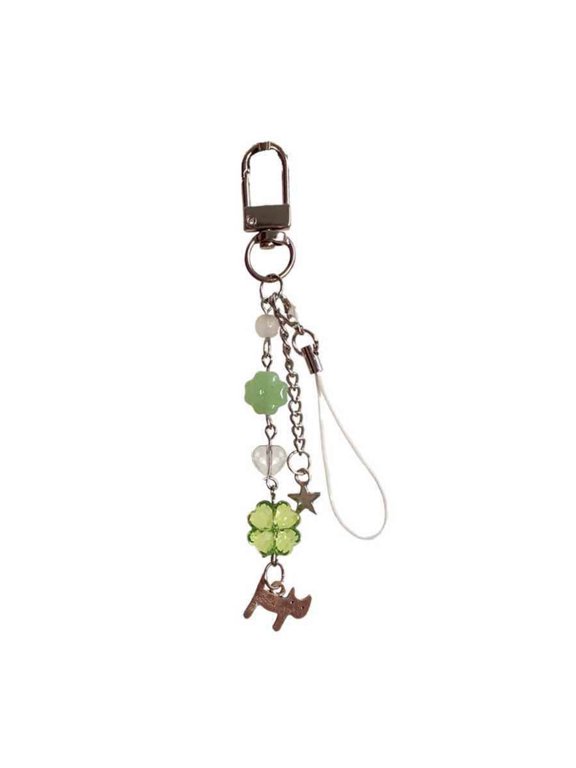 Stylish Cat Beaded Charm Keychain Handmade Four Leaf Clovers Pendant for Bags and Phones Colorful Keyring Accessories