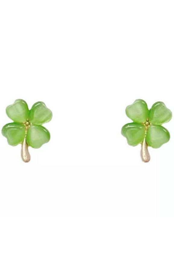 Stylish Cats Eye Stone Earrings Four Leaf Clovers Shaped Ear Studs Stylish Ladies Ear Accessory for Special Occasions